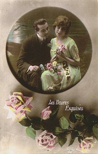 carte ancienne couple d'amoureux